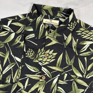 Tommy‎ Bahama Short Sleeve Button Up Mens M Silk Tropical Black Green Leaves AOP